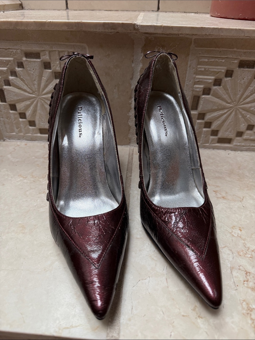 Delicious Women's Pointed Toe Wine Red Heels